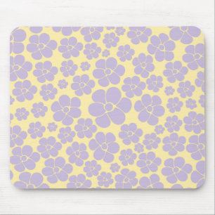 Flower Pattern - Pastel Yellow and Purple Mouse Pad