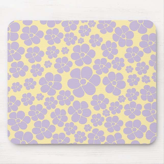 Flower Pattern - Pastel Yellow and Purple Mouse Pad (Front)
