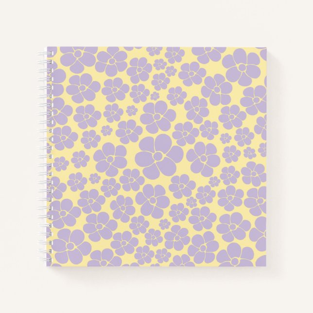 Flower Pattern - Pastel Yellow and Purple Notebook (Front)