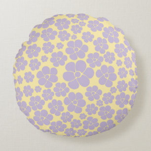 Flower Pattern - Pastel Yellow and Purple Round Cushion