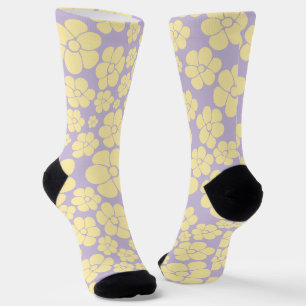 Flower Pattern - Pastel Yellow and Purple Socks