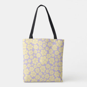 Flower Pattern - Pastel Yellow and Purple Tote Bag