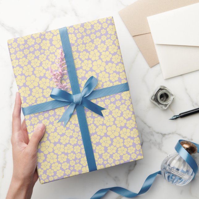 Flower Pattern - Pastel Yellow and Purple Wrapping Paper (Gifting)