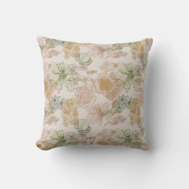 Flower Pattern Pink & Green Cushion (Front)
