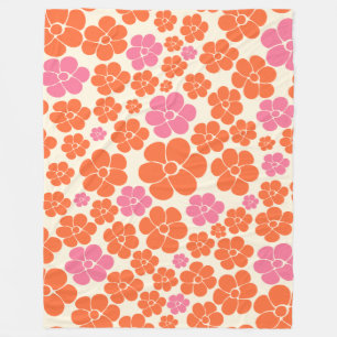 Flower Pattern - Pink, Orange and Cream Fleece Blanket