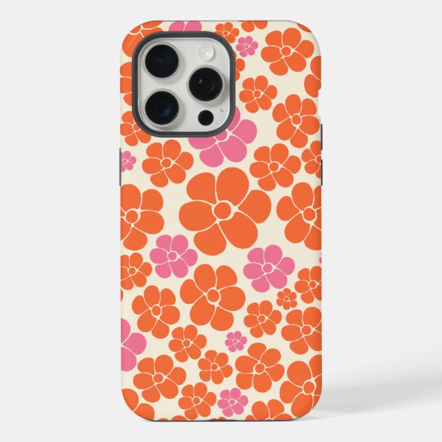 Flower Pattern - Pink, Orange and Cream iPhone Case (Back)