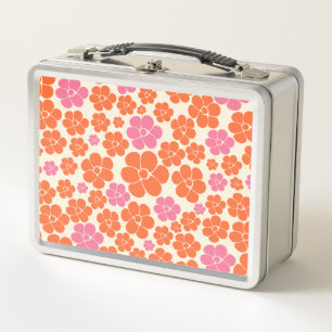 Flower Pattern - Pink, Orange and Cream Metal Lunch Box