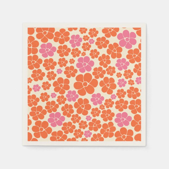 Flower Pattern - Pink, Orange and Cream Napkin (Front)