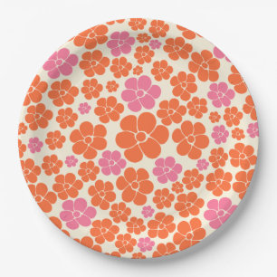 Flower Pattern - Pink, Orange and Cream Paper Plate