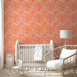 Flower Pattern - Pink, Orange and Cream Wallpaper