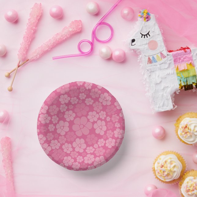 Flower Pattern - Pink Paper Plate (Party)