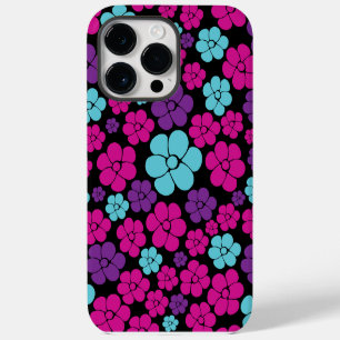 Flower Pattern - Pink, Purple, Blue and Black iPhone 14 Pro Max Case