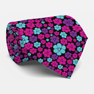 Flower Pattern - Pink, Purple, Blue and Black Tie
