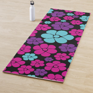 Flower Pattern - Pink, Purple, Blue and Black Yoga Mat