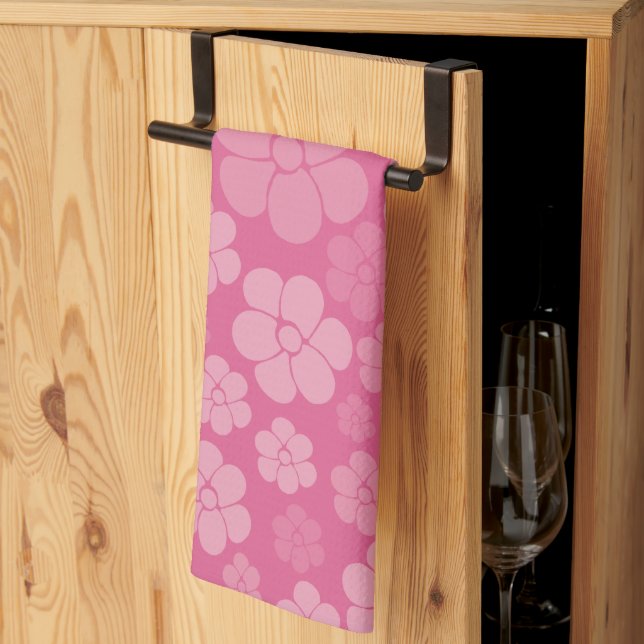 Flower Pattern - Pink Tea Towel (Thirds Fold)