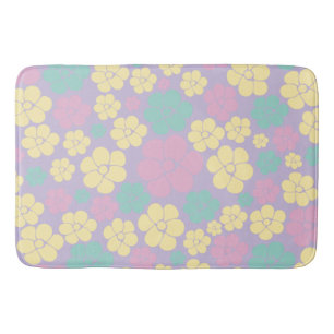 Flower Pattern - Pink, Yellow, Purple and Green Bath Mat