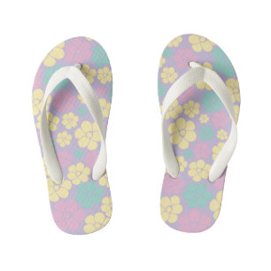 Flower Pattern - Pink, Yellow, Purple and Green Kid's Thongs