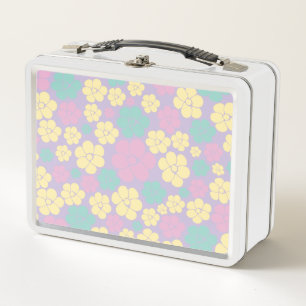 Flower Pattern - Pink, Yellow, Purple and Green Metal Lunch Box