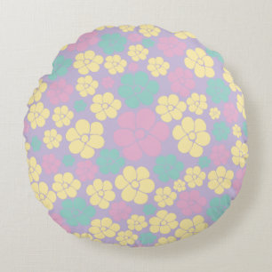 Flower Pattern - Pink, Yellow, Purple and Green Round Cushion