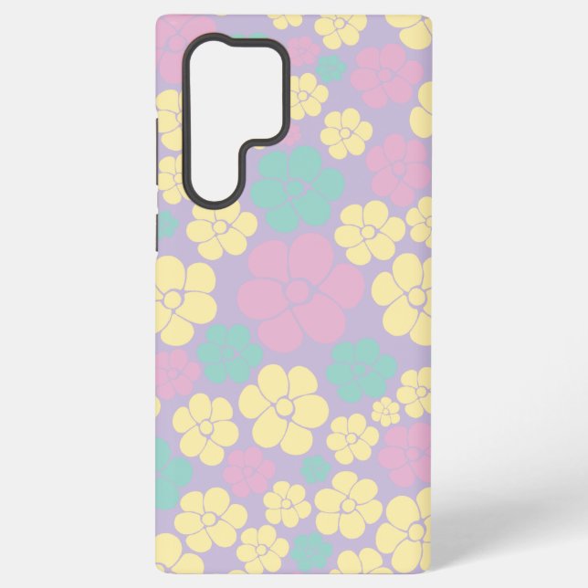 Flower Pattern - Pink, Yellow, Purple and Green Samsung Galaxy S22 Ultra Case (Back)