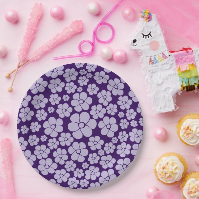 Flower Pattern - Purple Paper Plate (Party)