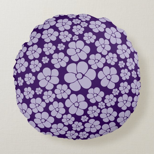Flower Pattern - Purple Round Cushion (Front)