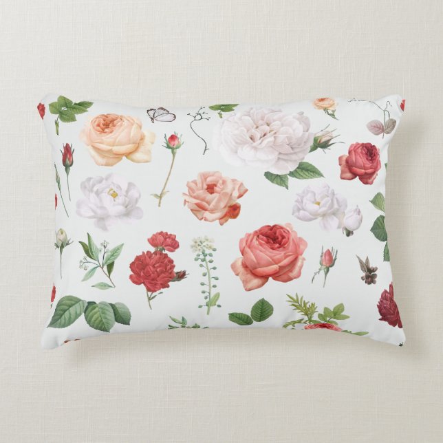 Flower Pattern, Rose Accent Pillow (Front)