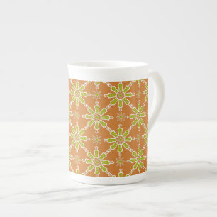 Flower Pattern, Rusty Red, Green, Cream China Mug