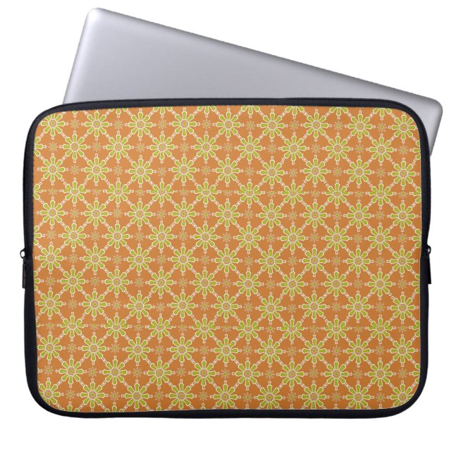 Flower Pattern Rusty Red, Green, Laptop Sleeve (Front)