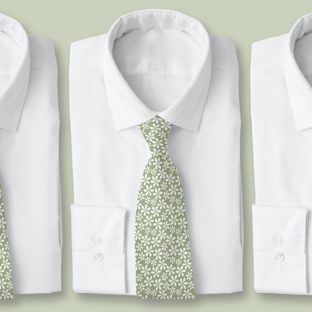 Flower Pattern Sage Green Modern Pretty Floral Tie (Flower Pattern Sage Green Modern Pretty Floral Neck Tie)