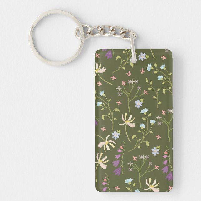 Flower Pattern Spring Floral Acrylic Key Ring (Front)