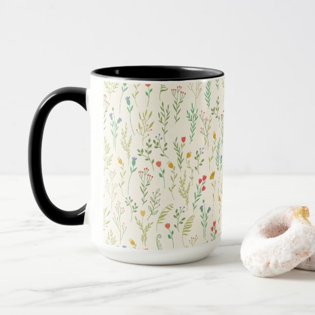 Flower Pattern Spring Floral Combo Mug (With Donut)