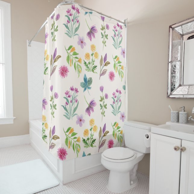 Flower Pattern Spring Floral Shower Curtain (In Situ)