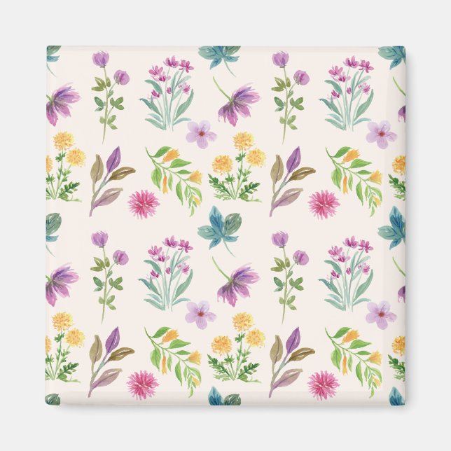 Flower Pattern Spring Floral Square Magnet (Front)