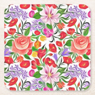 flower pattern square paper coaster