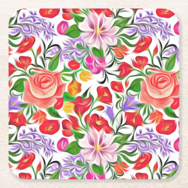 flower pattern square paper coaster (Front)