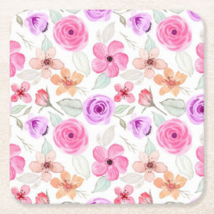 Flower pattern square paper coaster