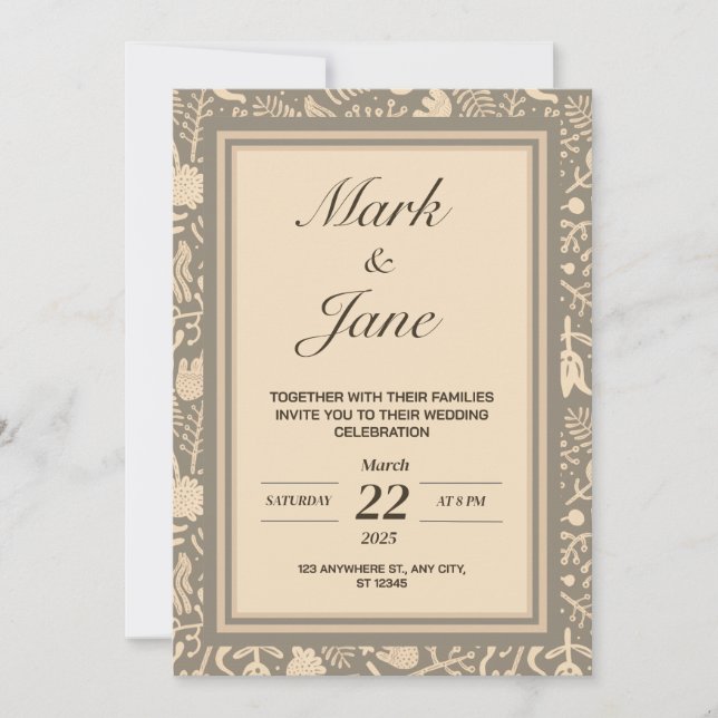 Flower pattern themed wedding invitation (Front)
