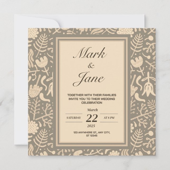 Flower pattern themed wedding invitation (Front)