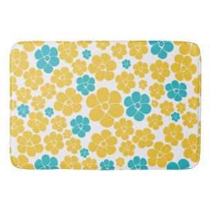 Flower Pattern - Turquoise and Yellow Bath Mat