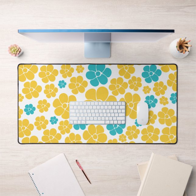 Flower Pattern - Turquoise and Yellow Desk Mat (Office 1)