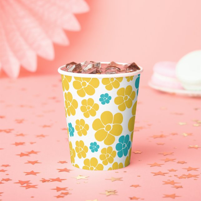 Flower Pattern - Turquoise and Yellow Paper Cups (Insitu)