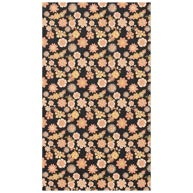 Flower pattern warm colour 11.wx4. Black BG Tablecloth (Front)