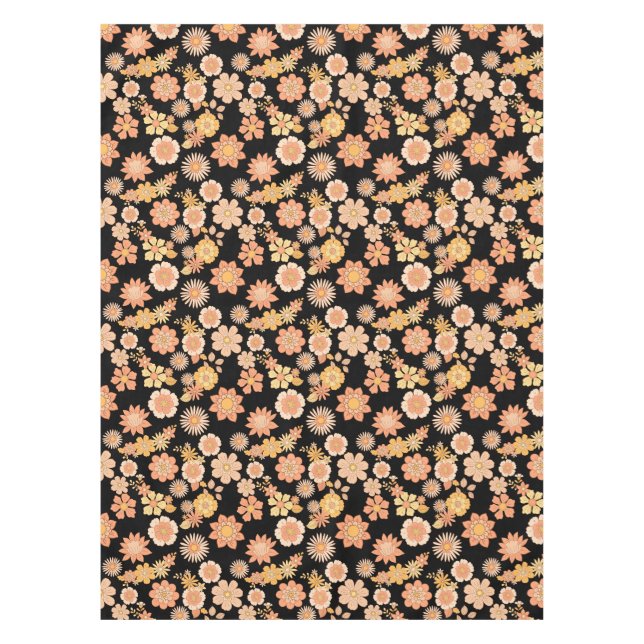Flower pattern warm colour 11.wx4. Black BG Tablecloth (Front)