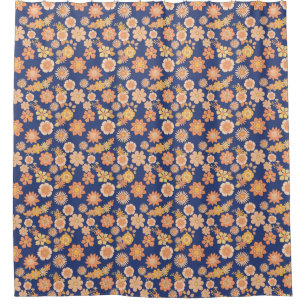 Flower pattern warm colour 11.wx4. DBlue BG Shower Curtain