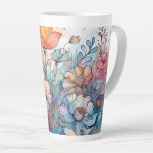 Flower Pattern Watercolor Latte Mug