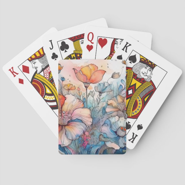 Flower Pattern Watercolor Playing Cards (Back)