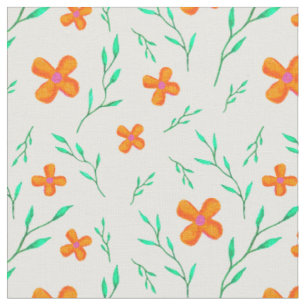 Flower Pattern Watercolour Illustration Orange Fabric