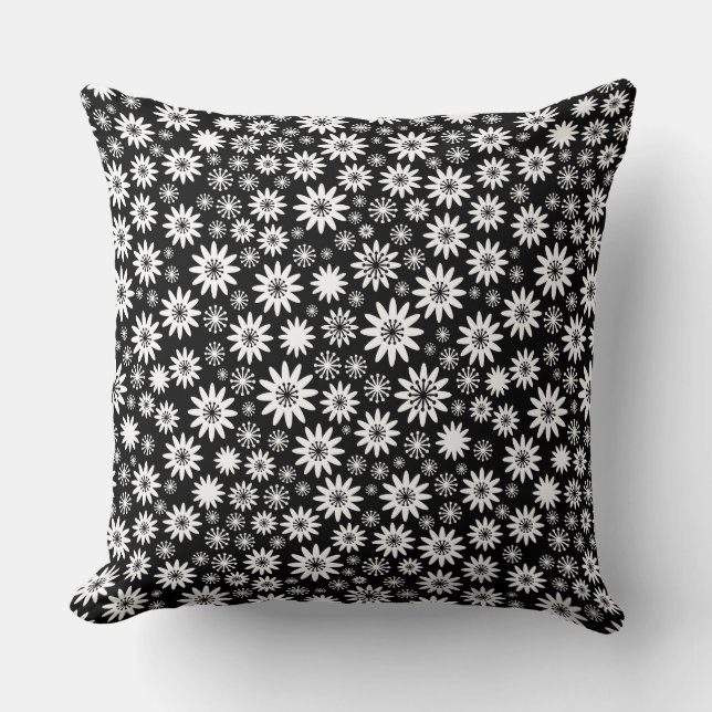 Flower Pattern - White and Black Cushion (Front)