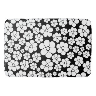 Flower Pattern - White on Black Bath Mat